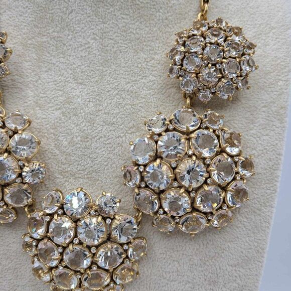 J Crew Clear Crystal Domed Five Cluster Statement Necklace - Picture 10 of 12